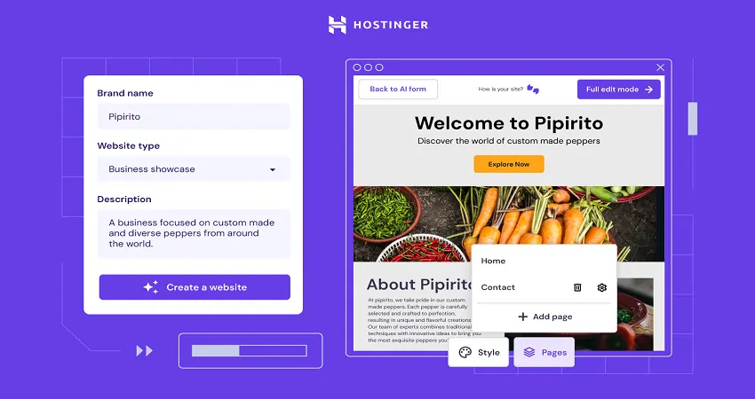 طراحی سایت با هوش مصنوعی hostinger